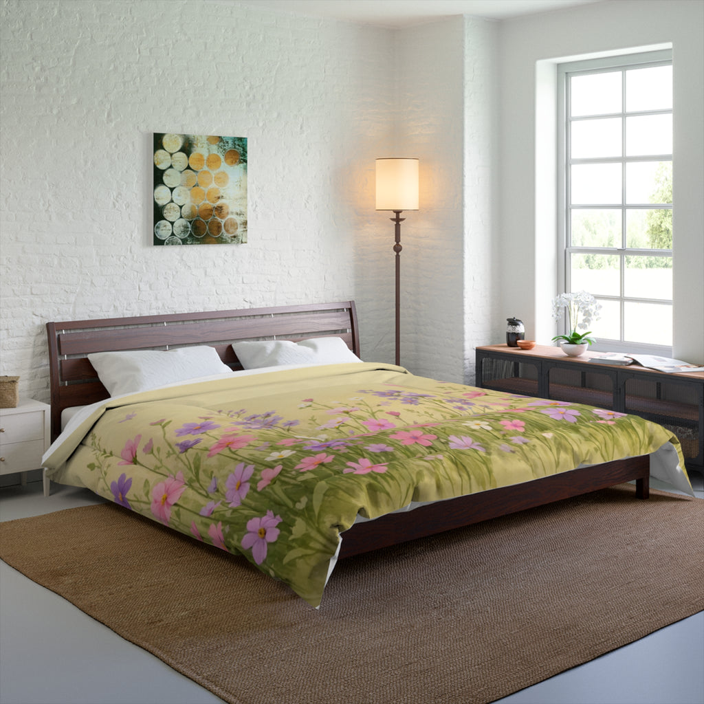 Floral Meadow Comforter / Pink & Lavender Wildflower Bedding