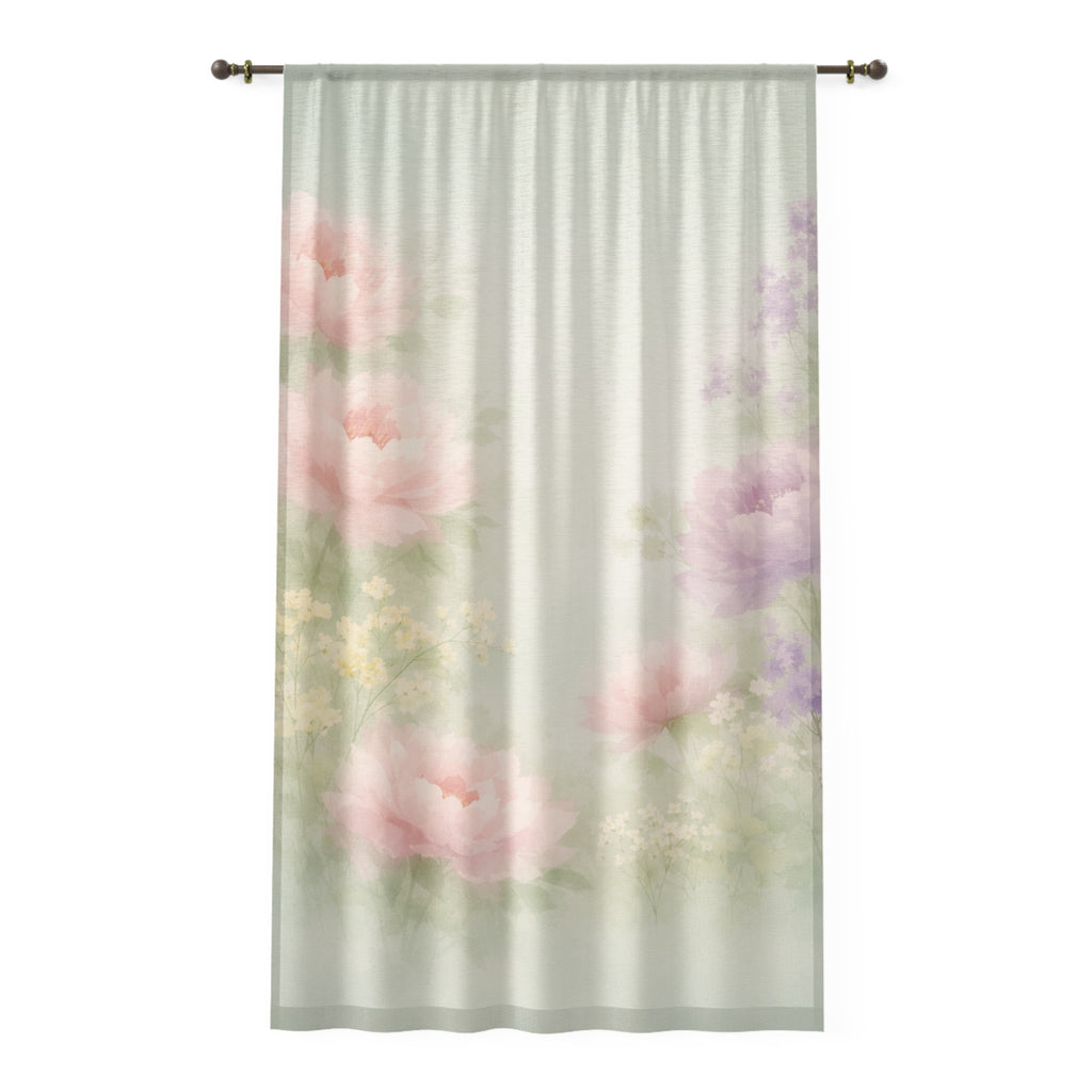 Soft Watercolor Peonies Window Curtain | Floral Sheer Drapery