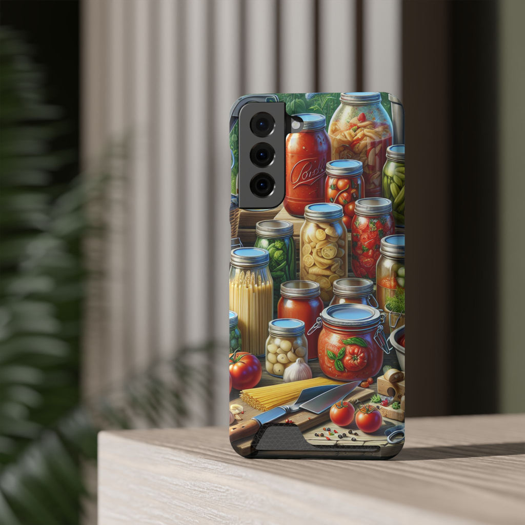 Canning Kitchen Phone Case with Card Holder / Rustic Pantry Jar & Veggie Design