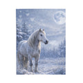 White Horse Winter Moon Velveteen Plush Blanket | Fantasy Forest Print
