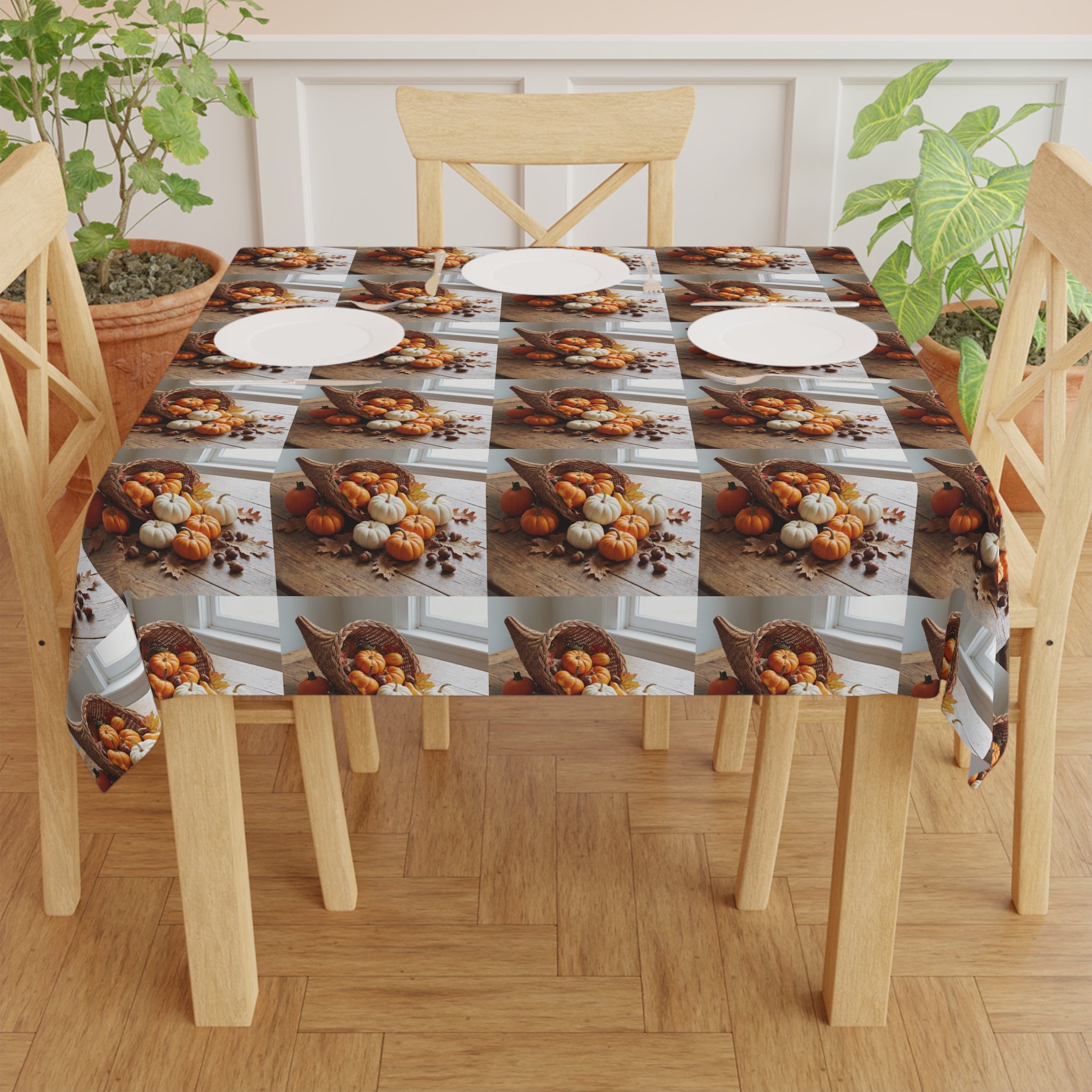 Fall Cornucopia Tablecloth / Harvest Thanksgiving Autumn Pumpkin Centerpiece Print