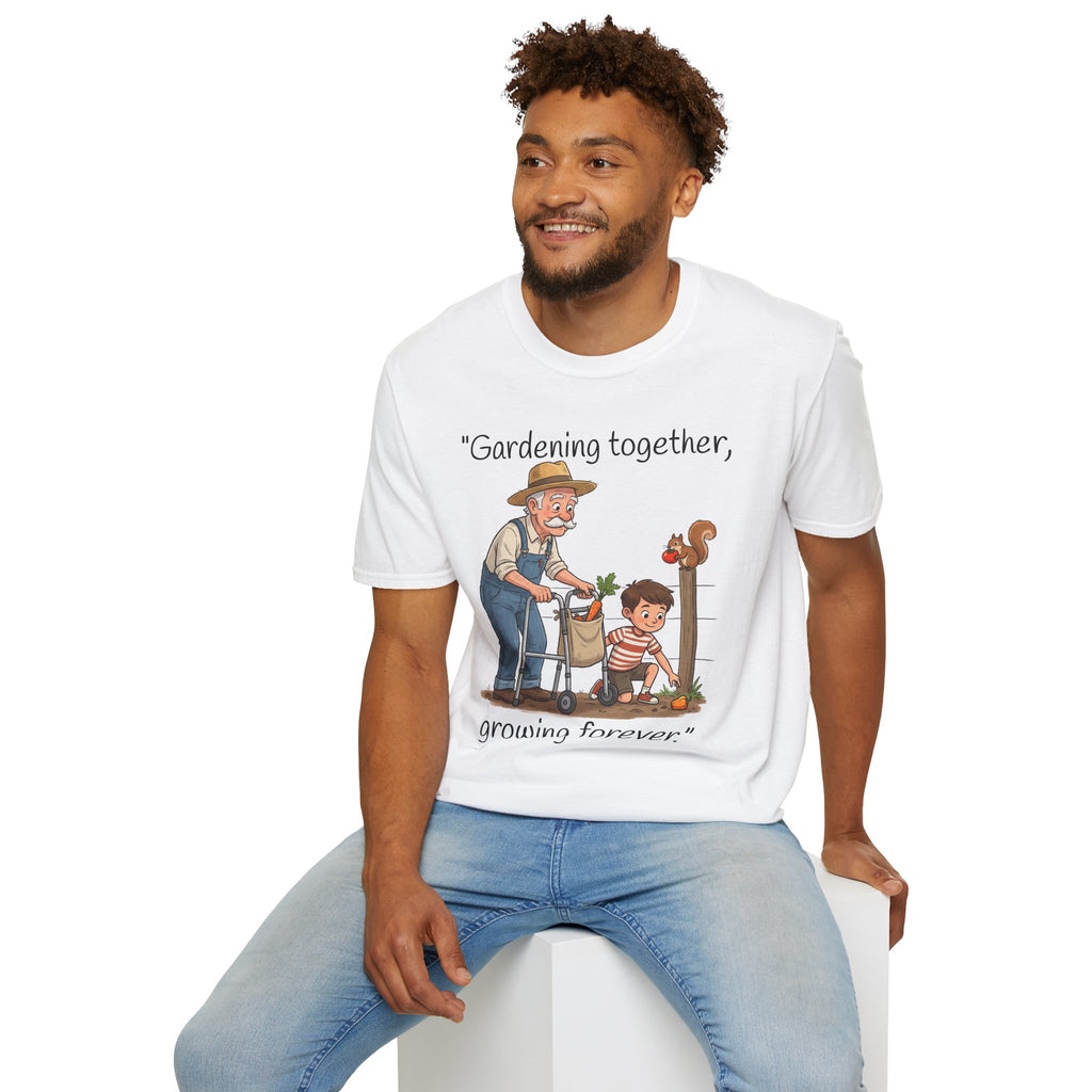 Gardening Together Growing Forever T-Shirt | Grandpa and Child Garden Design