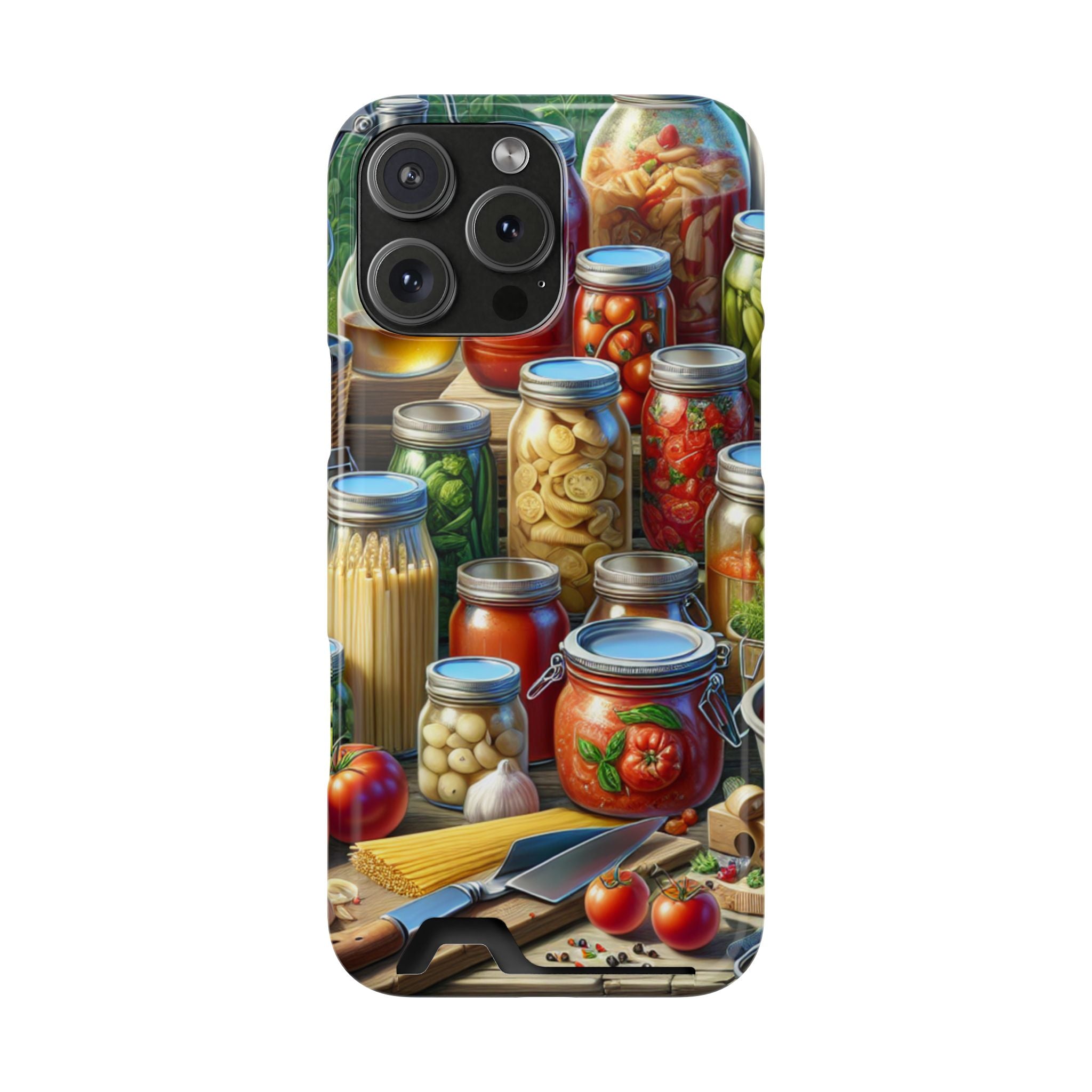 Canning Kitchen Phone Case with Card Holder / Rustic Pantry Jar & Veggie Design