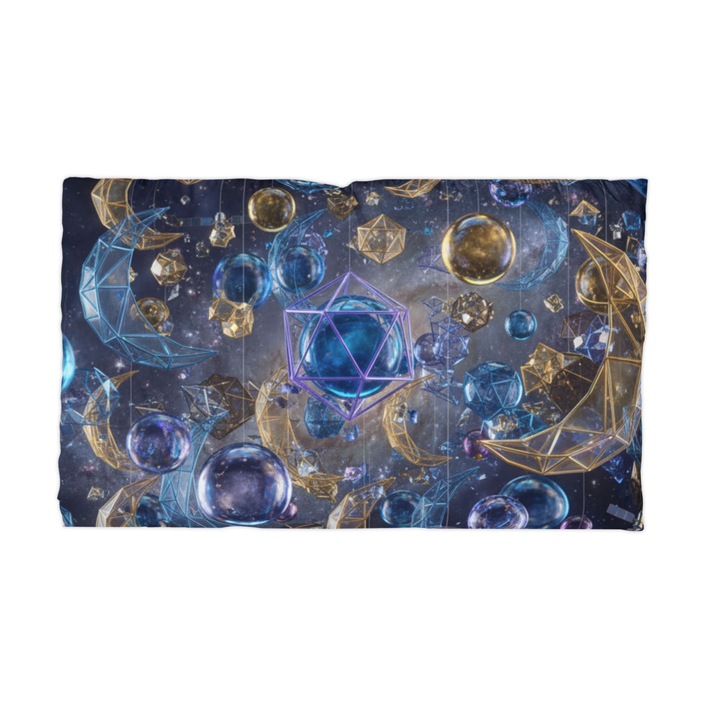 Celestial Geometry Microfiber Pillowcase / Cosmic Moon & Geometric Orb Design