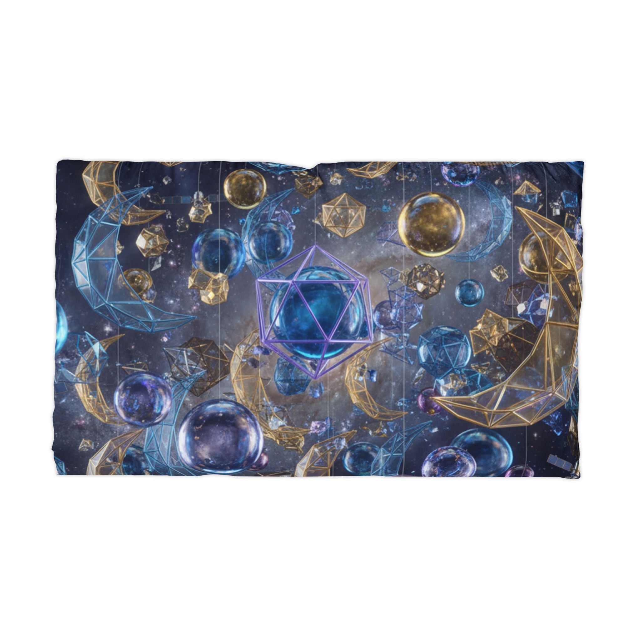 Celestial Geometry Microfiber Pillowcase / Cosmic Moon & Geometric Orb Design