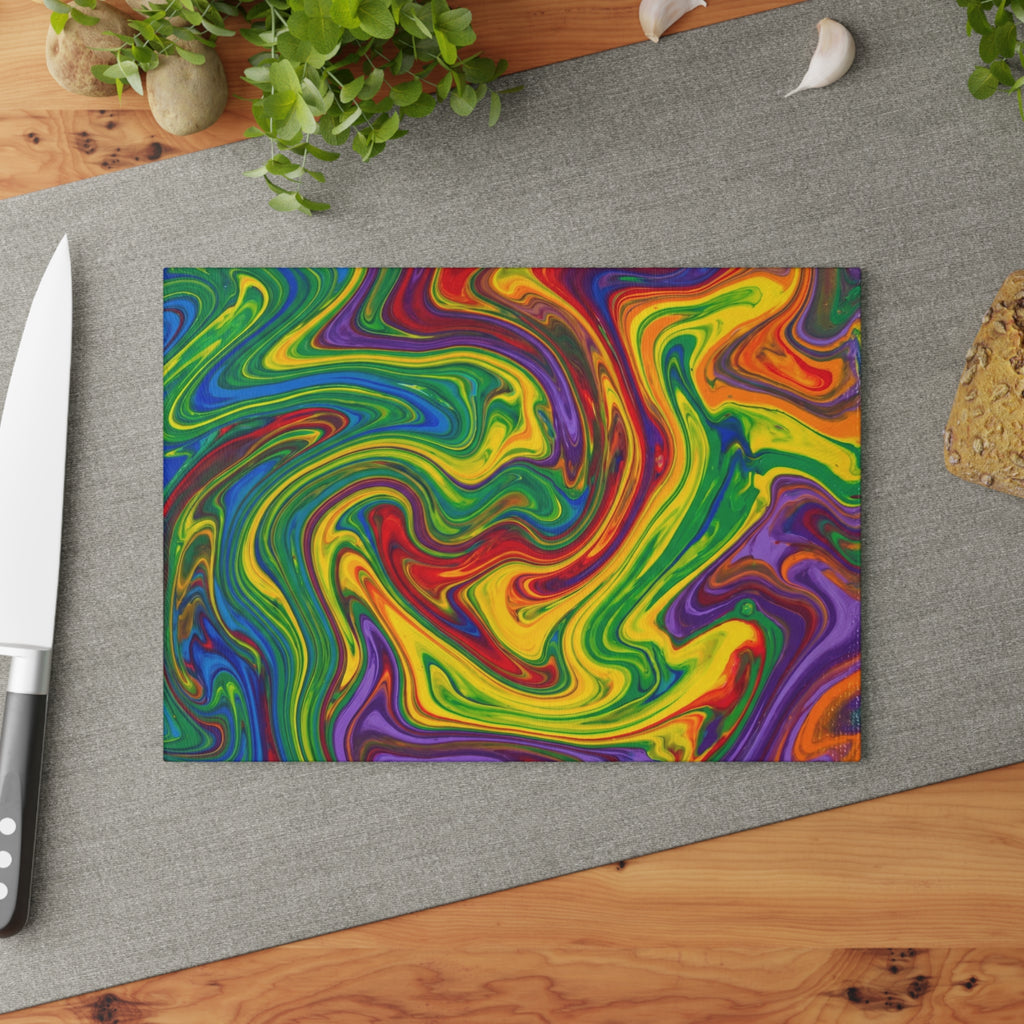 Paint Swirl Glass Cutting Board | Colorful Abstract Kitchen Decor