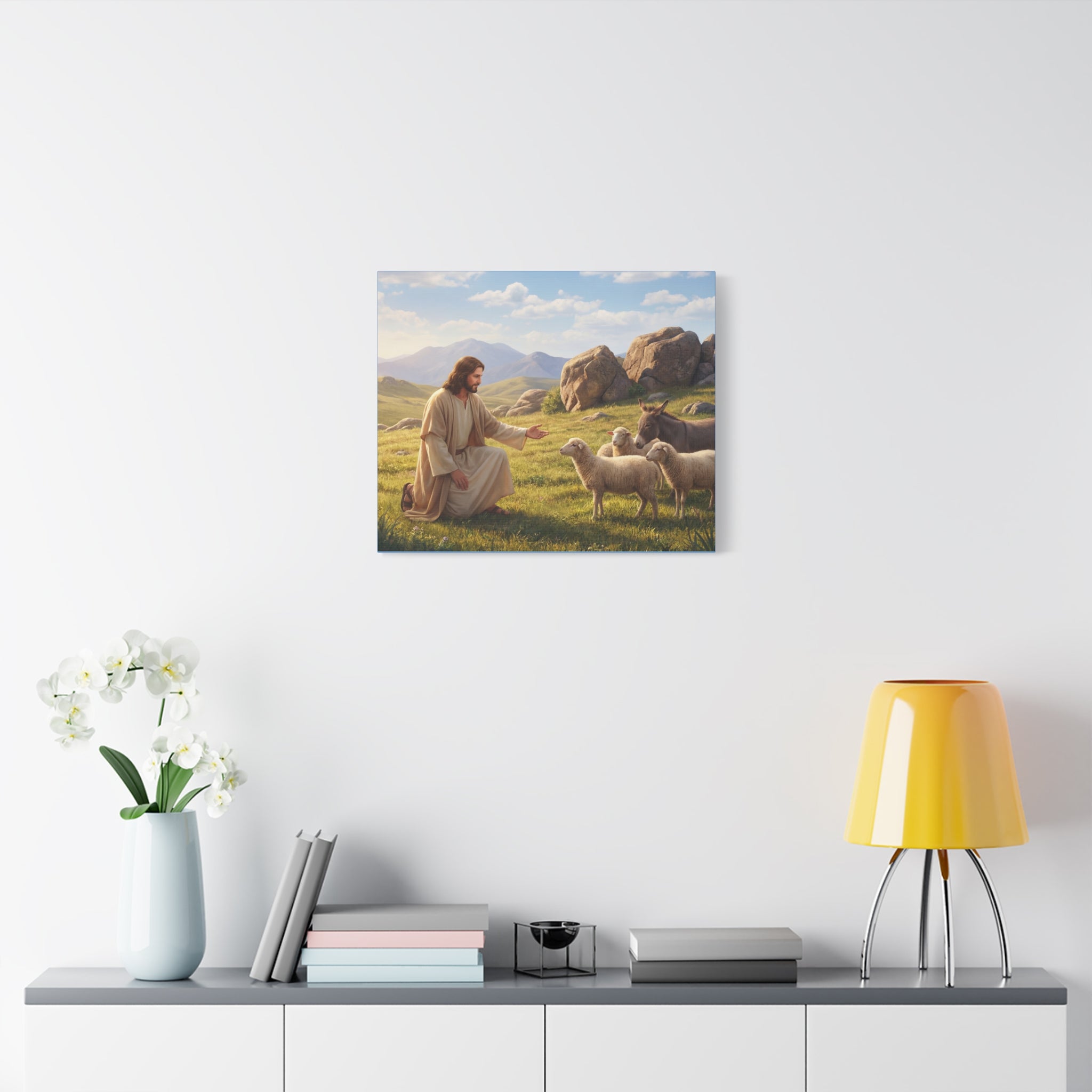 Jesus with Sheep Matte Canvas Print / Stretched 1.25" Religious Wall Art
