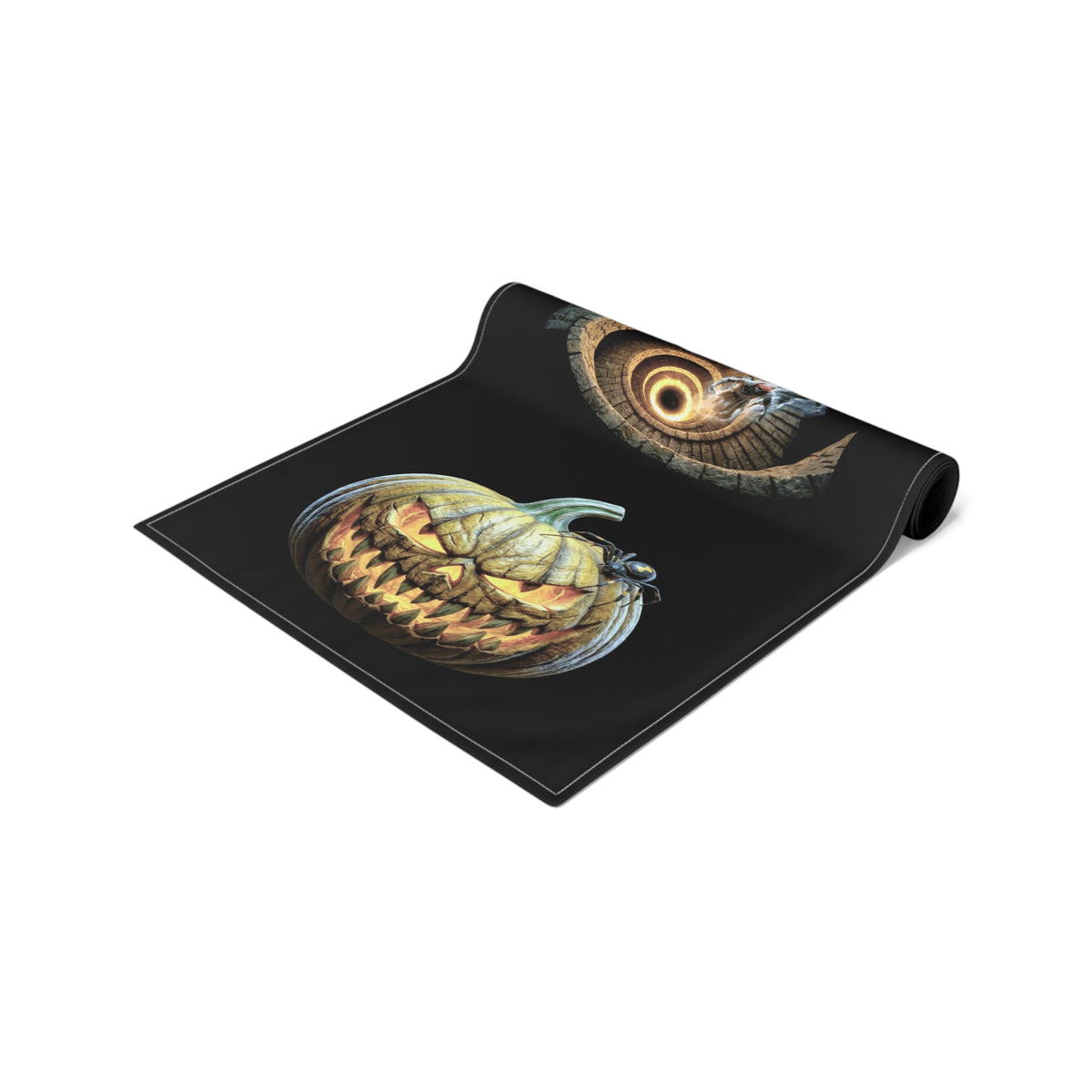 Jack-O'-Lantern & Haunted House Table Runner | Vintage Halloween Storybook Decor