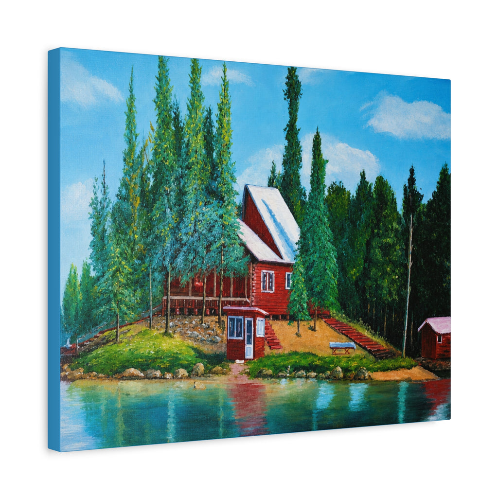Lakeside Red Cabin /Matte Canvas
