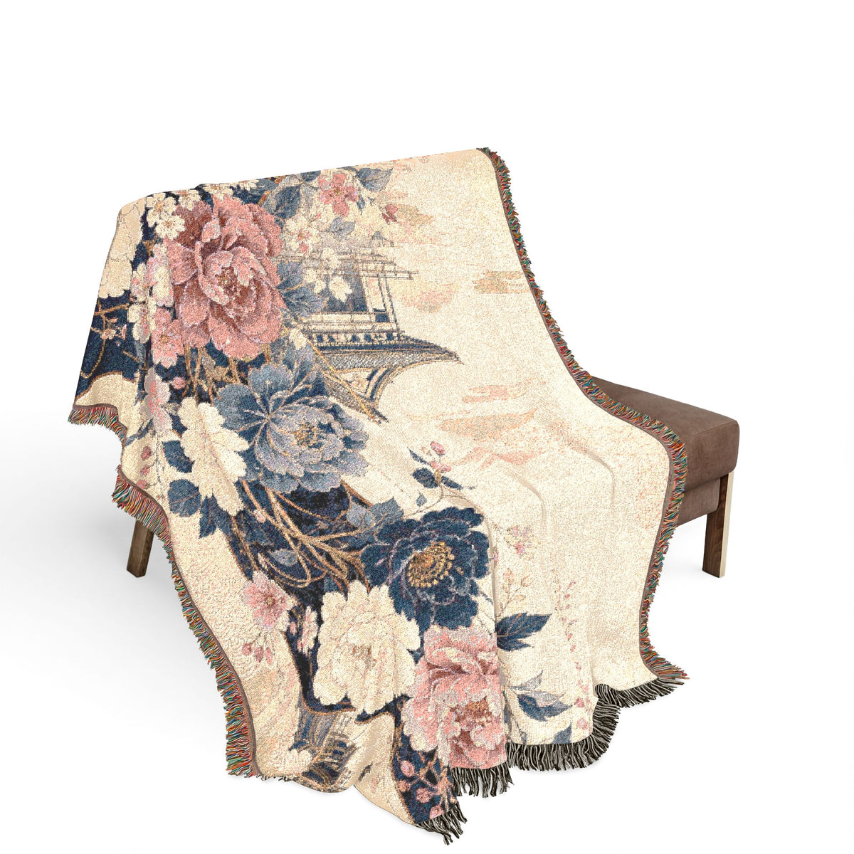 Vintage Floral Tapestry Woven Blanket - Boho Rose