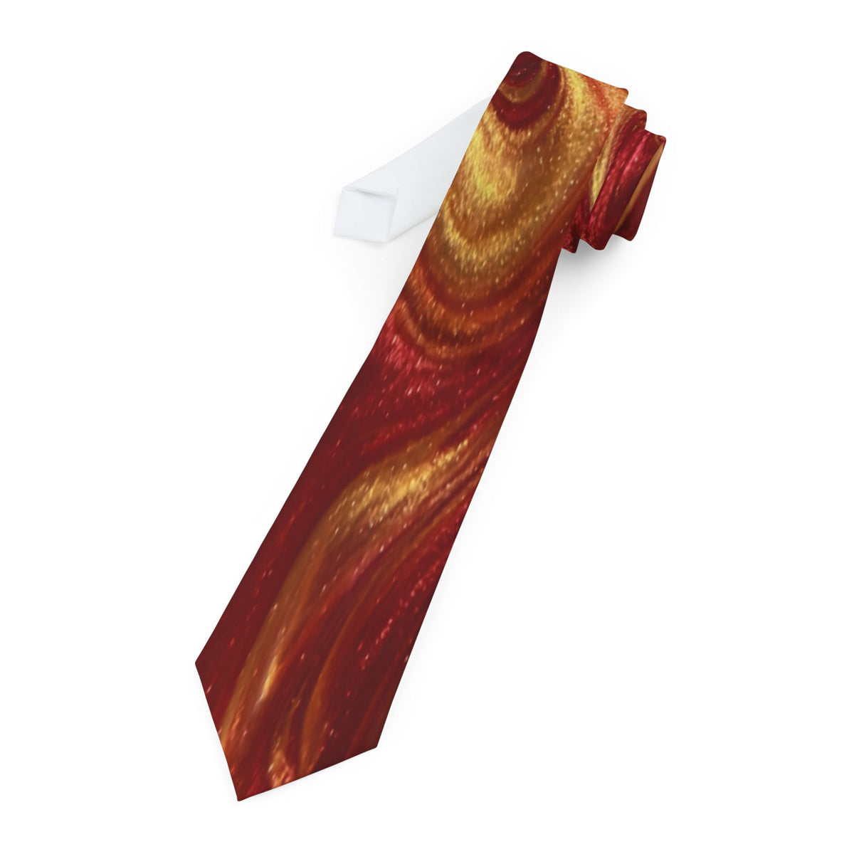 Marbled Gold and Burgundy Necktie | Swirl Pattern Silk-Look Tie