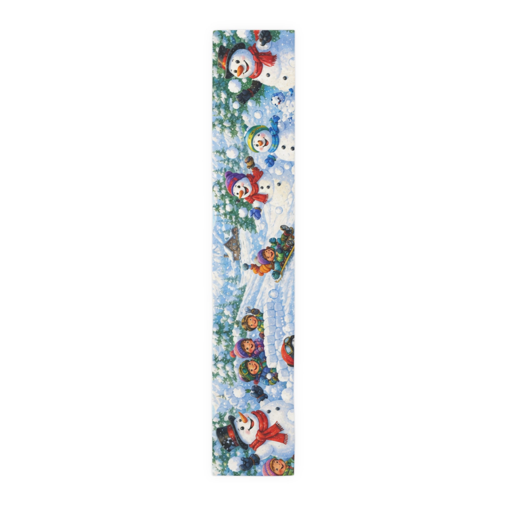 Snowball Fight Snowman Scene Table Runner | Cotton Poly