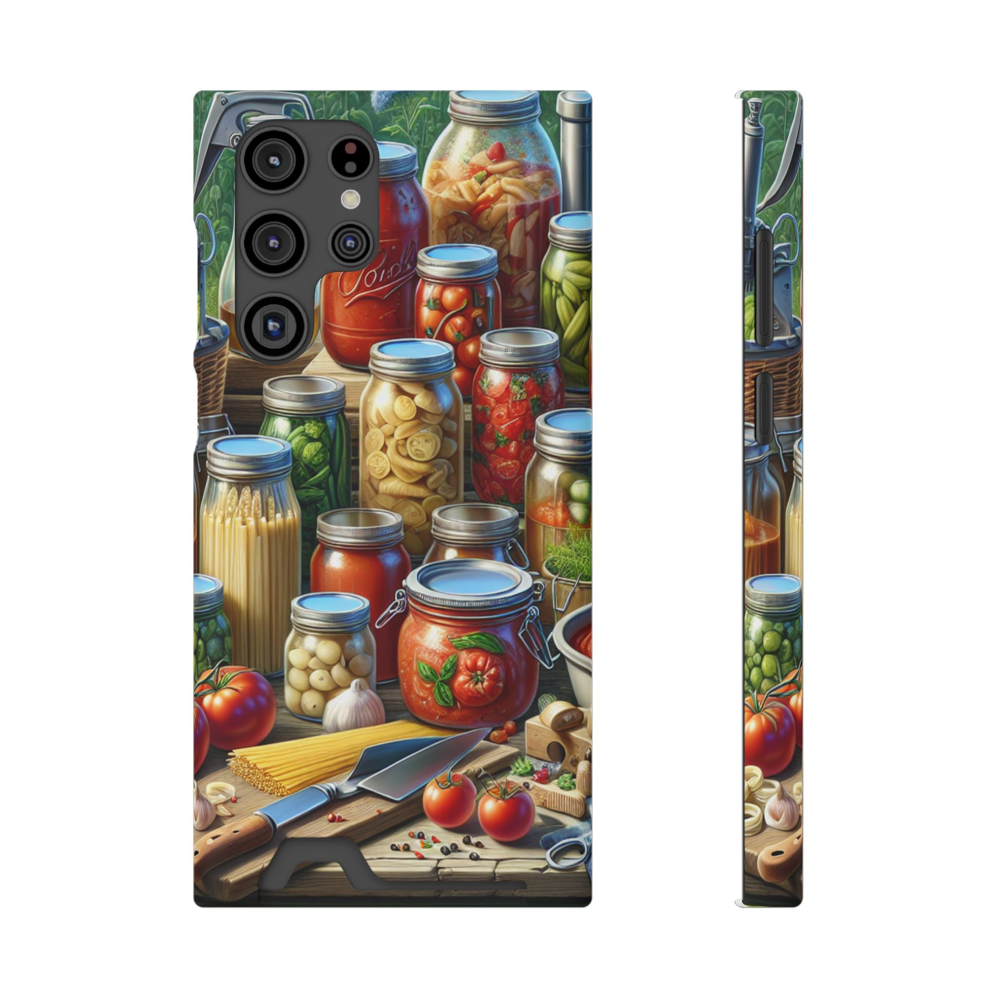 Canning Kitchen Phone Case with Card Holder / Rustic Pantry Jar & Veggie Design