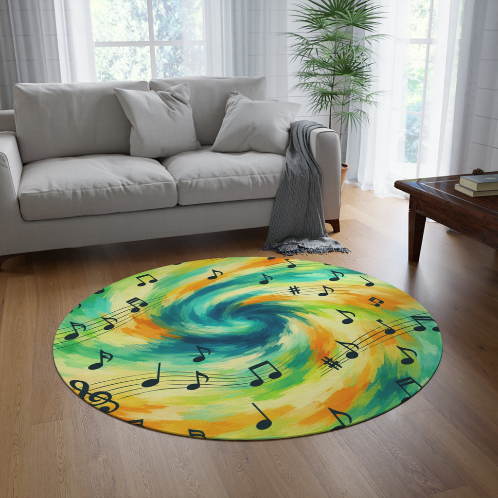Musical Notes Swirl Round Rug | Music-Themed Round Rug