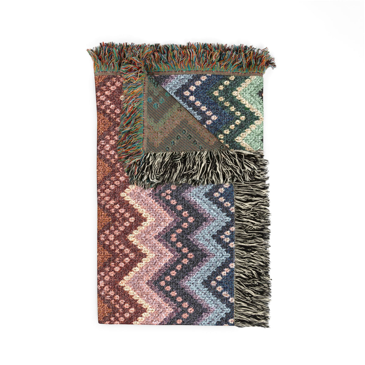 Chevron Ombré Woven Fringe Blanket - Multicolor Zigzag