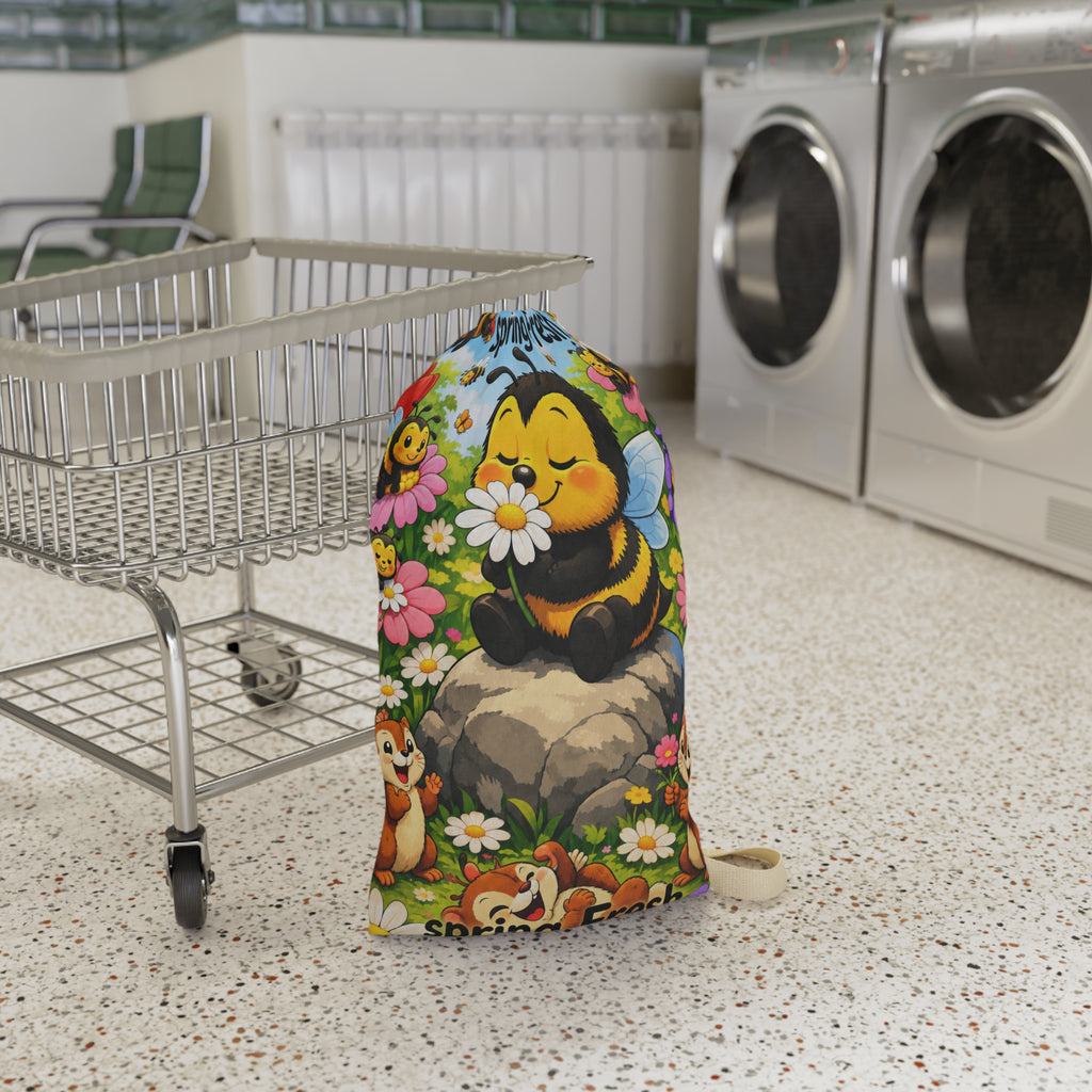 Spring Fresh Bee Laundry Bag – Cute Floral Drawstring Hamper for Kids