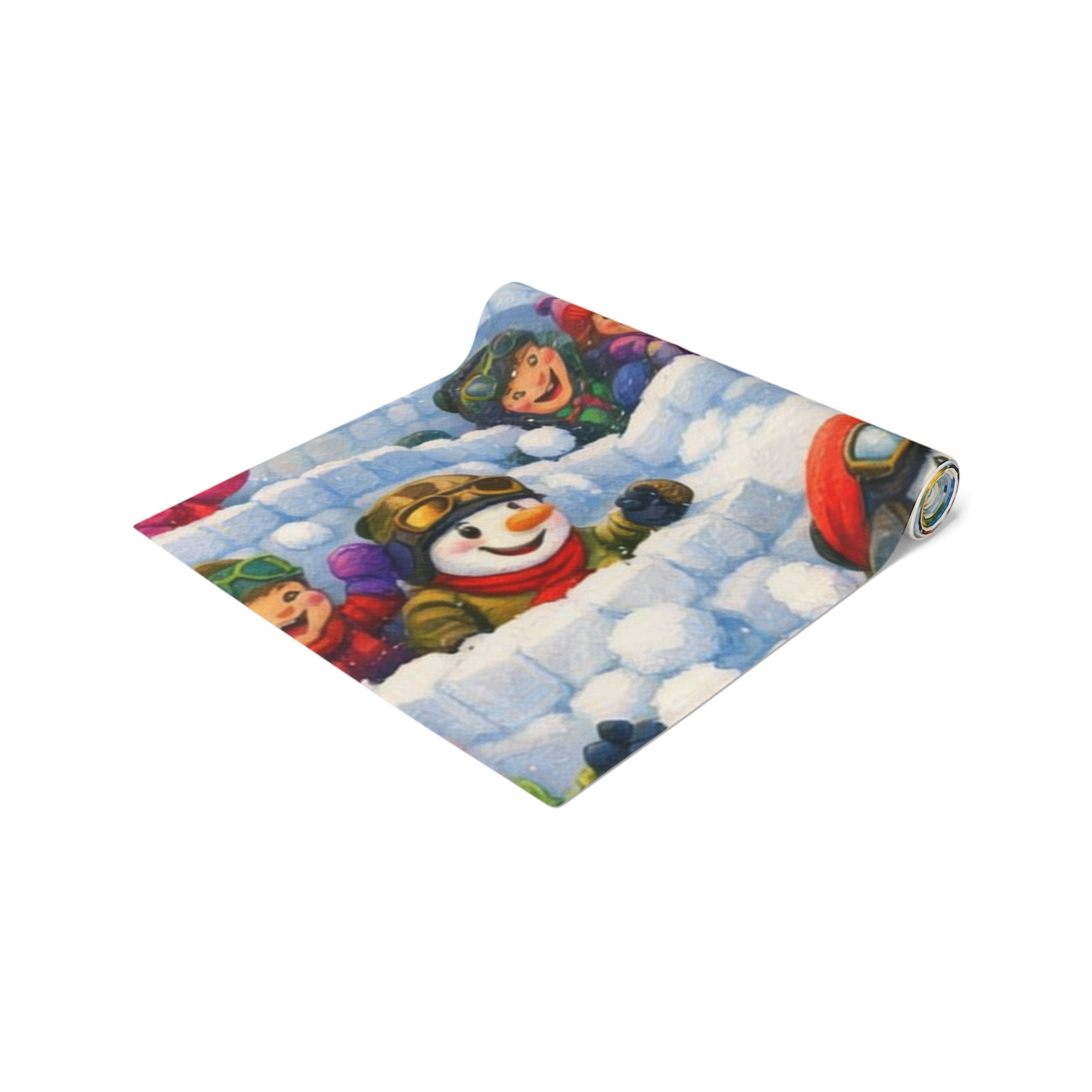 Snowman Winter Scene Table Runner | Holiday Snowball Fight
