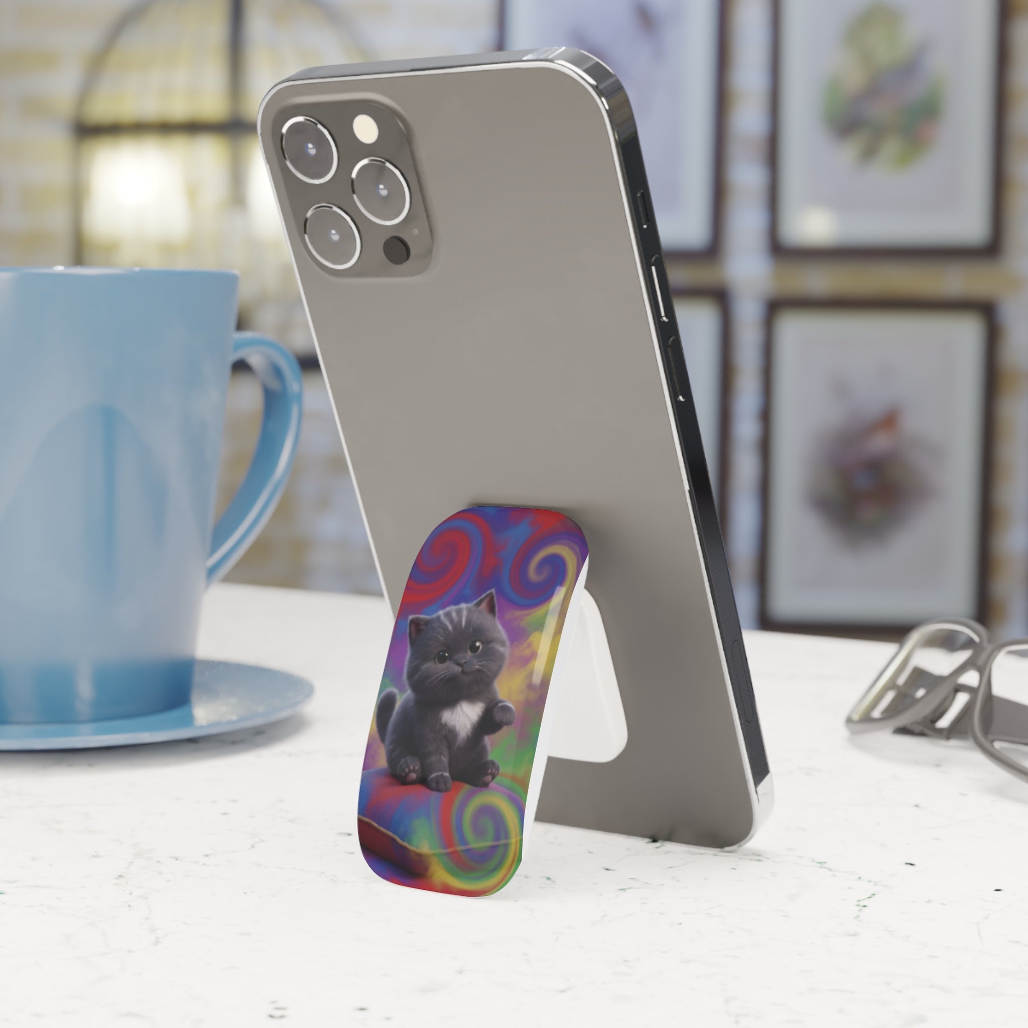 Kawaii Gray Cat/Phone Click-On Grip