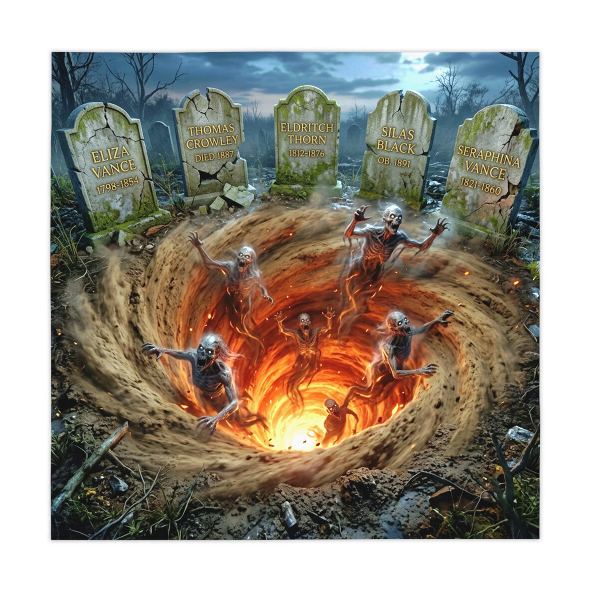 Graveyard Vortex Tablecloth | Skeletons Rising from the Abyss – Halloween Table Decor