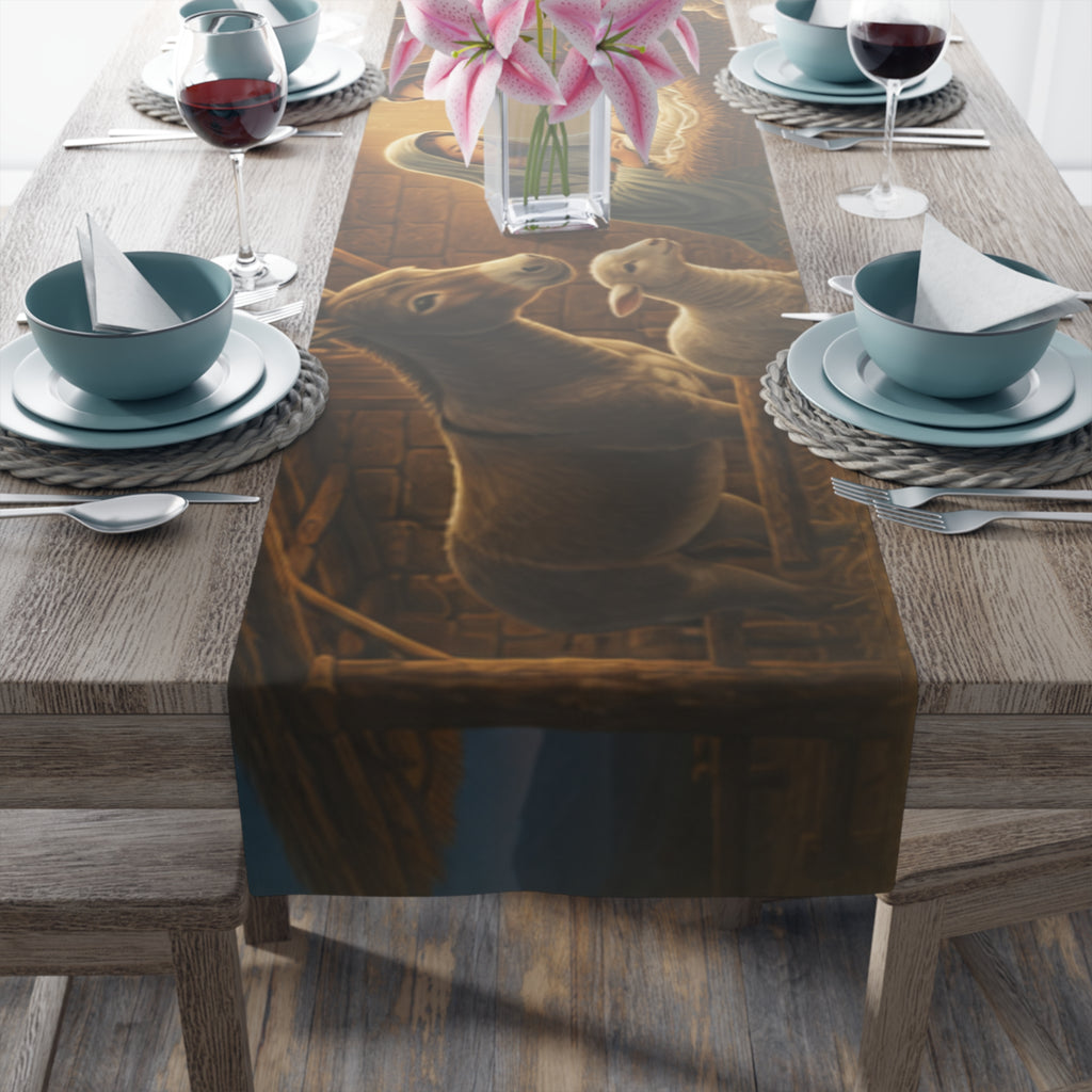 Nativity Manger Scene Table Runner | Cotton Poly