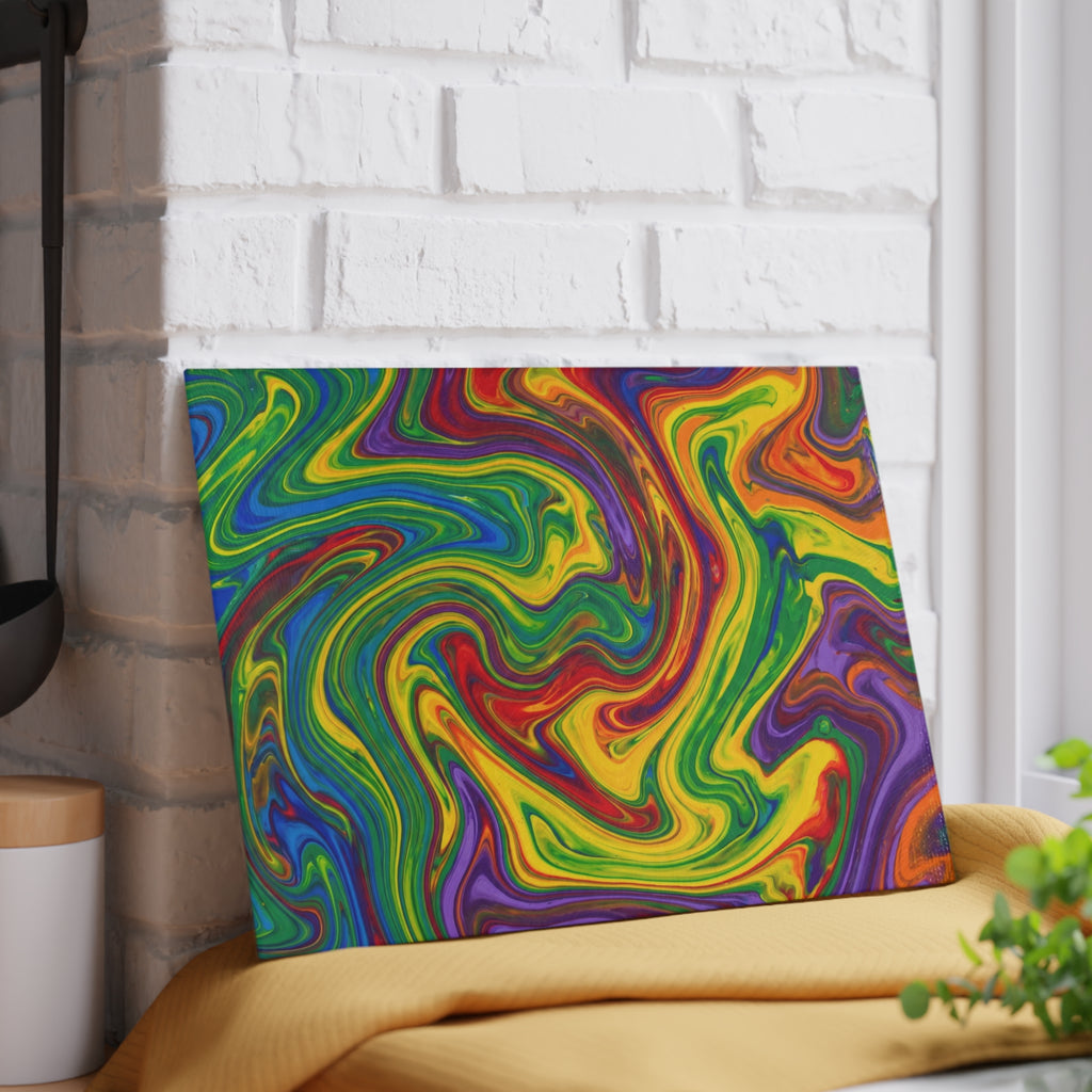 Paint Swirl Glass Cutting Board | Colorful Abstract Kitchen Decor