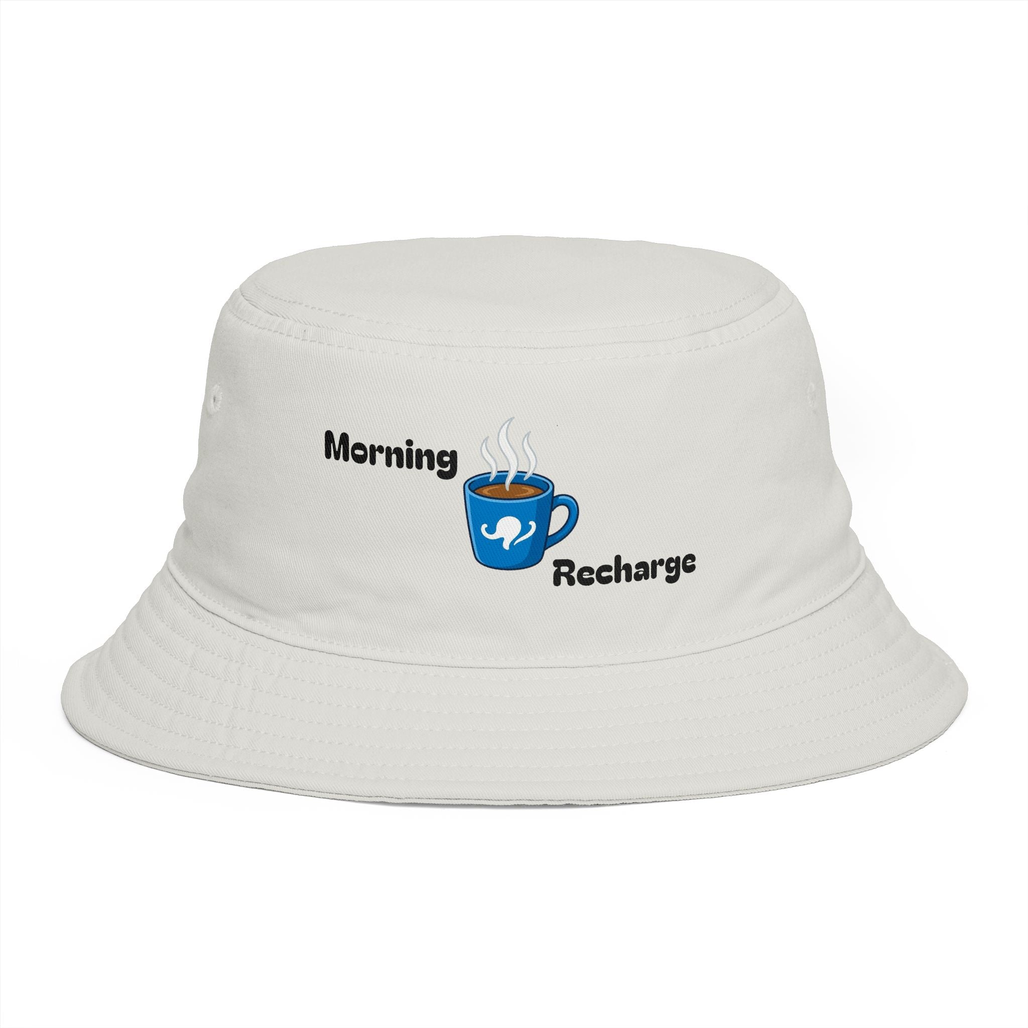 Morning Recharge Coffee Cup Bucket Hat | Steaming Coffee Graphic