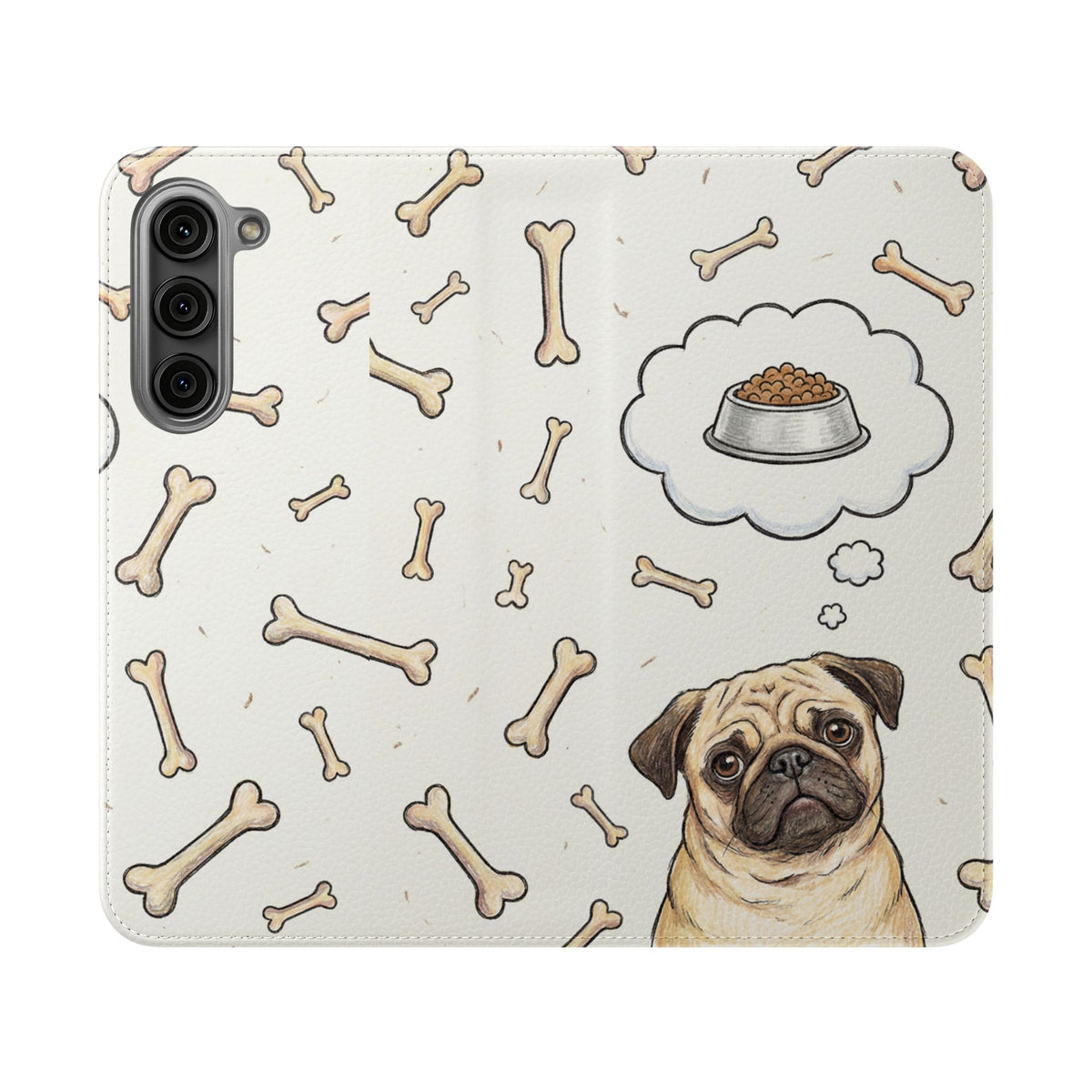 Pug & Bones Phone Flip Case / Cute Dog Wallet Cover
