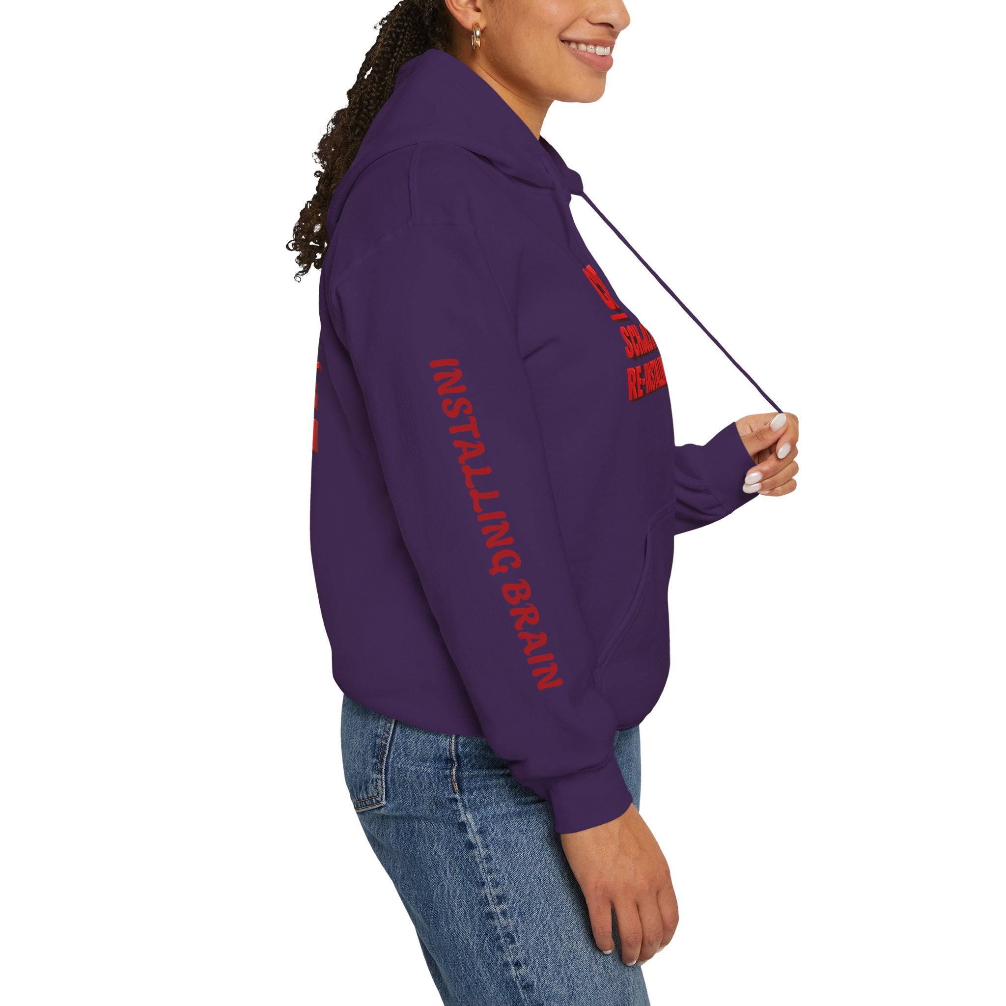 Hoodie — "CAUTION: Schools Starting, Re-Installing Brain" Back-to-School Graphic Hoodie