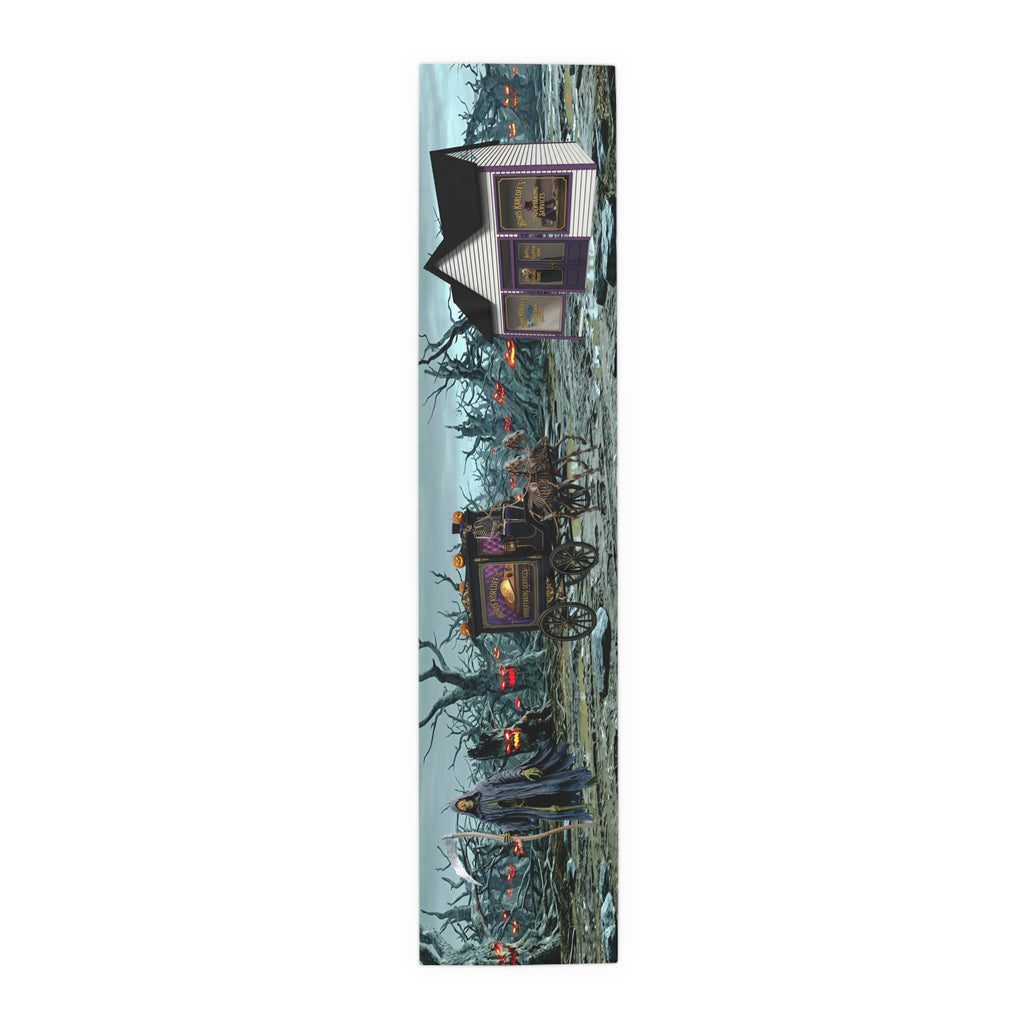 Haunted Hearse Carriage Table Runner | Halloween Spooky Graveyard Scene