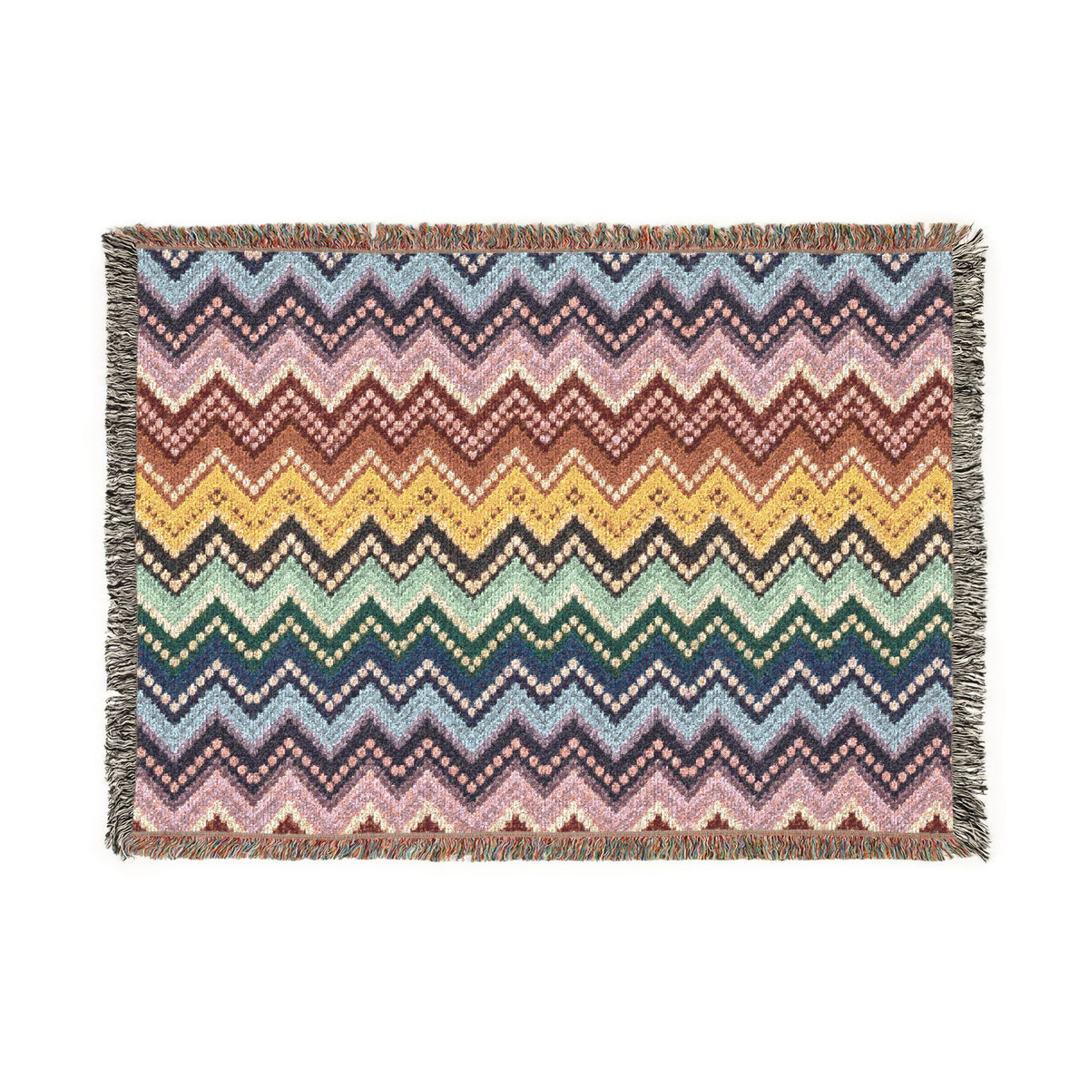 Chevron Ombré Woven Fringe Blanket - Multicolor Zigzag