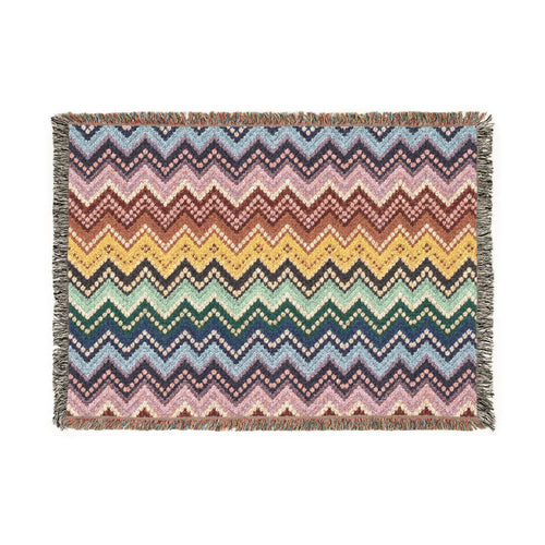 Chevron Ombré Woven Fringe Blanket - Multicolor Zigzag