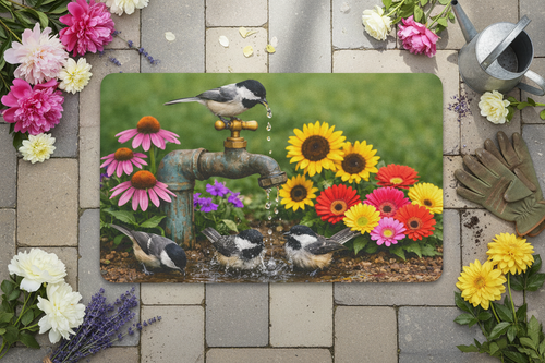 Birds Garden Faucet Doormat - Flat Lay