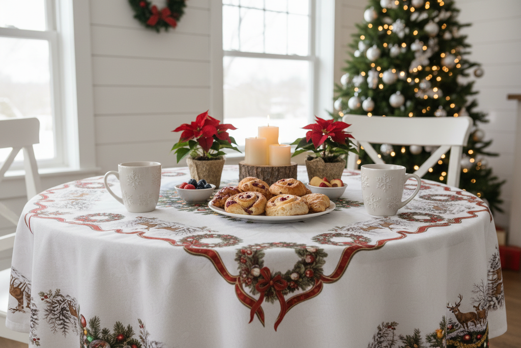 Holiday Wreath Tablecloth - Brunch Setting