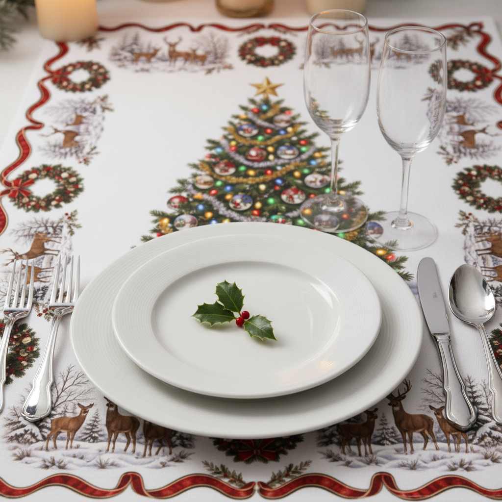 Holiday Wreath Tablecloth - Detail Shot
