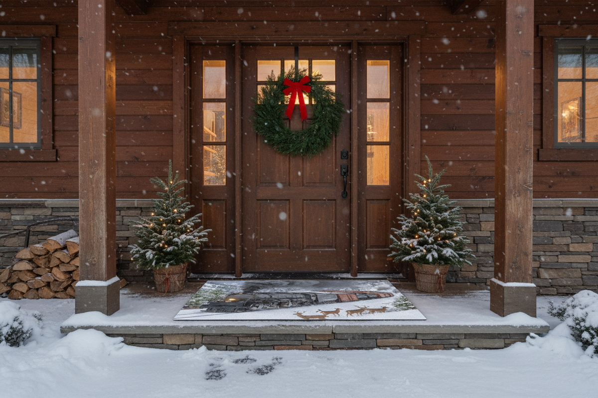 Winter cabin front door